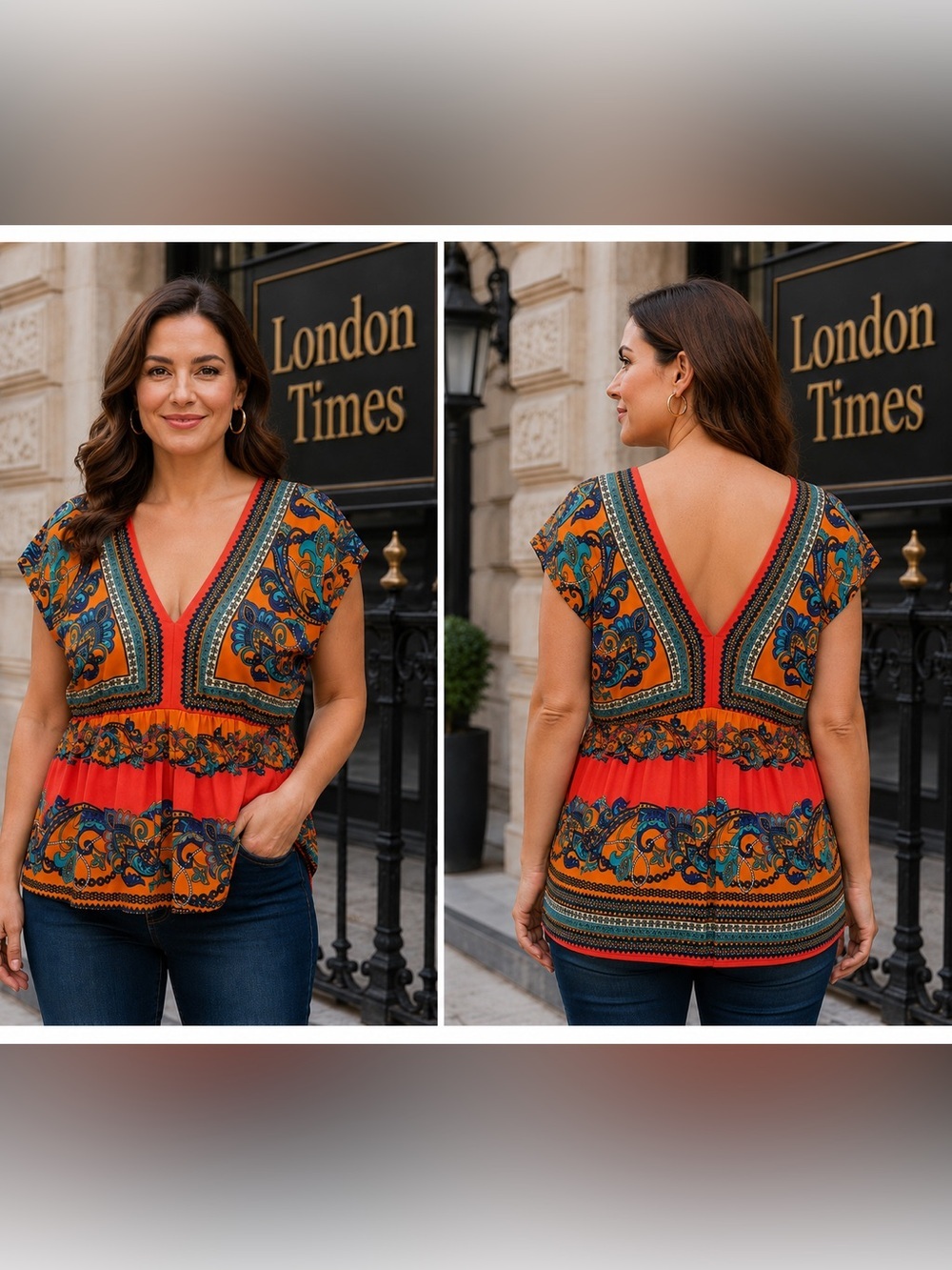London Times Multicolored Sleeveless Babydoll Blouse 14